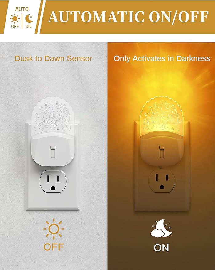 Night Lights Plug Into Wall [2 Pack], Amber Warm Night Light, 1800K, Dusk to Dawn Sensor, Adjustable Brightness LED Night Light for Bathroom, Hallway, Stairway