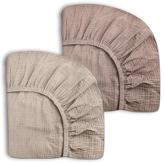 Crib Sheets for Baby Boy Girl 2 Pack, Fitted Crib Mattress Sheet 28" x 52", Muslin Toddler Bedding with Neutral Style, Nursery Bedding Essentials (Beige & Vintage Taupe)