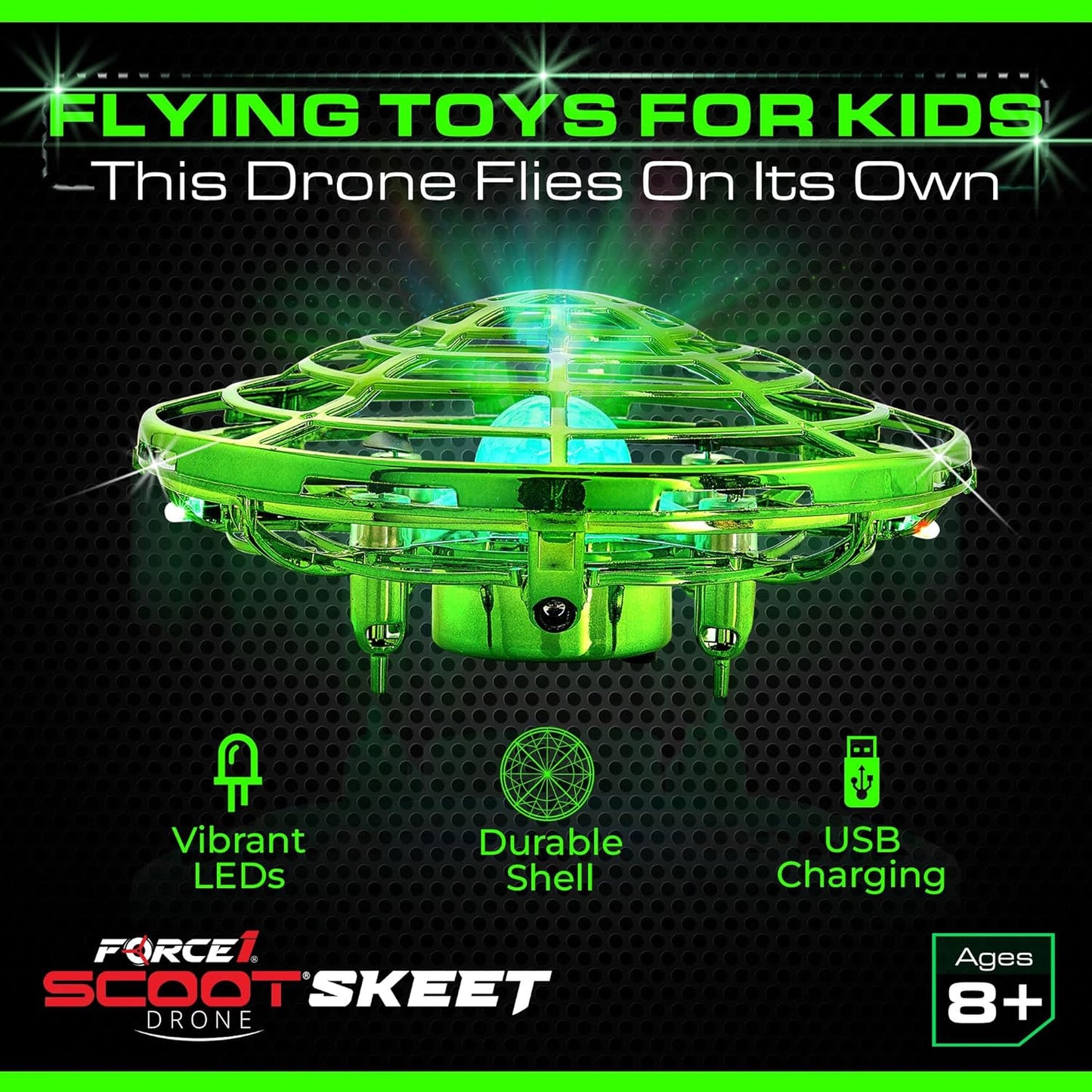 Force1 Scoot Hand Operated Drone for Kids or Adults - Hands Free Motion Sensor Mini Drones, Easy LED Indoor Rechargeable Flying Ball Drone Toy for Boys and Girls (Green)