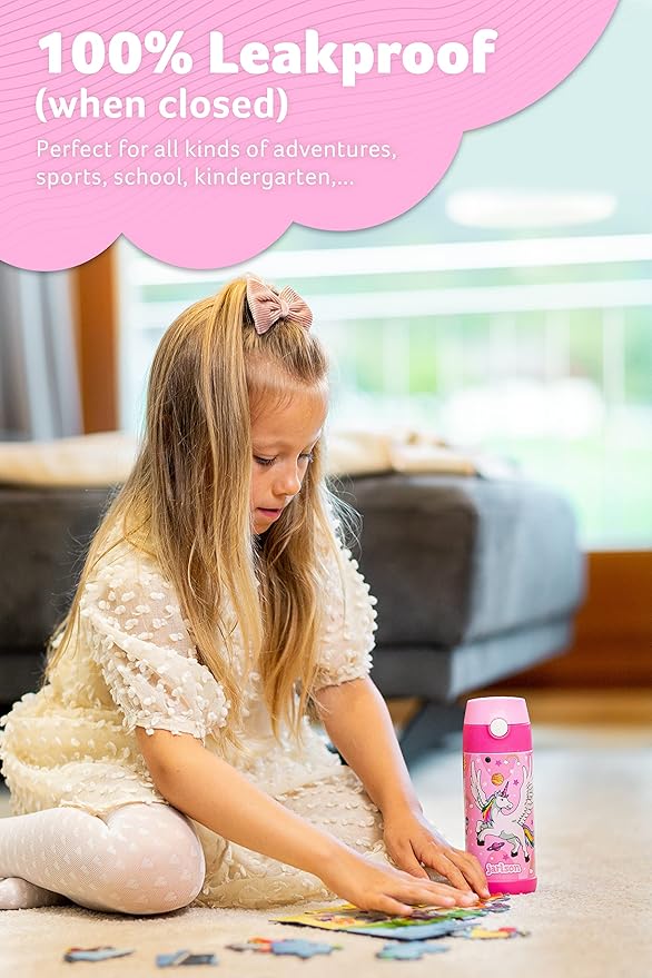 Jarlson® Mali Children's Water Bottle, Thermal Stainless Steel Water Bottle, BPA-Free, Leak-Proof, Children's Bottle with Chug Lid, Bottle for School, Nursery (Unicorn 'Star', 350 ml)