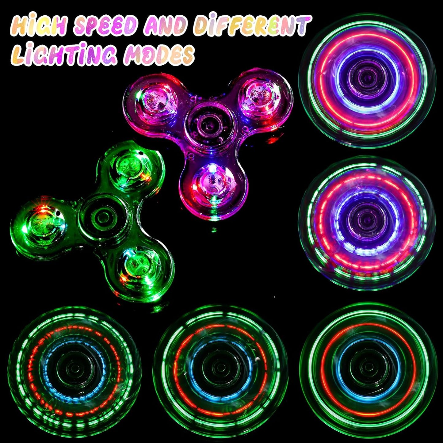 SCIONE 2Pack Fidget Spinners for Kids, LED Light up Sensory Fidget Toys for Kids Adults, Glow in The Dark Toys for Teens Boys Girls Halloween Classroom Prizes, ADHD Stress Anxiety Relief Fidgets