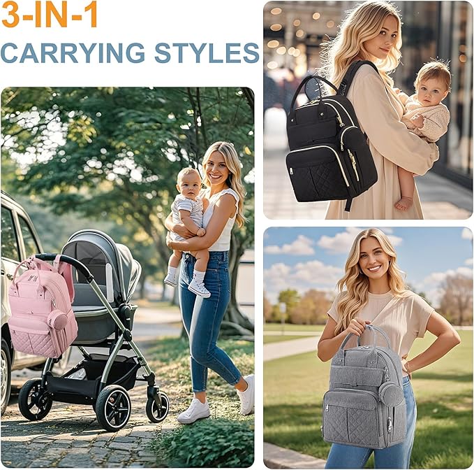 MOONBABY Diaper Bag Backpack, Baby Diaper Bags with Portable Changing Pad and Pacifier Case, Multifunctional Travel Diaper Backpacks, Unisex Baby Bags, Black