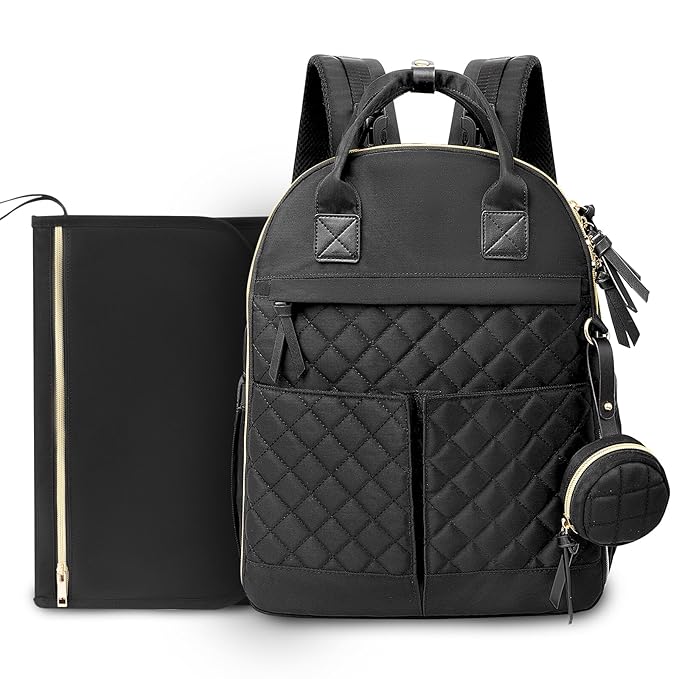 Diaper Bag Backpack, Baby Diaper Bag with 18 Pockets, Large Baby Bag Backpack for Girl Boy, Waterproof Diaper Bag with Changing Pad,Wet Dry Bag, Black