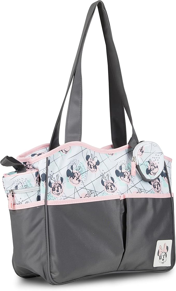 Disney Cudlie Diaper Tote Bag for Moms | Large Spacious Travel Diaper Tote for Baby Boy and Girl | 17-Inches Wide Multi-Functional Baby Bag with Cute Patterns