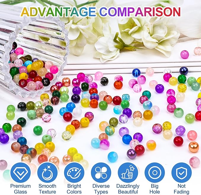 XSEINO About 1200PCS 6mm Glass Beads Bracelet Making Set, 144 Color Colorful Round Style Glass Beads for Bracelet and Jewelry Making and DIY Crafts,Friendship Bracelets