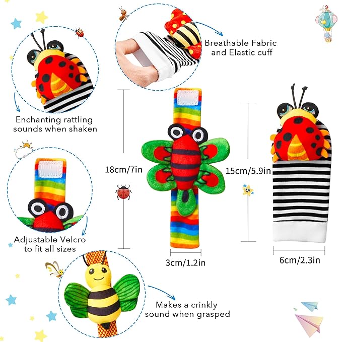 Baby Toys 0-6 Months: Baby Rattles 0-6 Months Baby Essentials for Boys Girl Infant Toys Wrist Rattles Socks Hand & Feet Newborn Essentials Must Haves Registry Search Shower Gifts for 0-3 0-12 Months