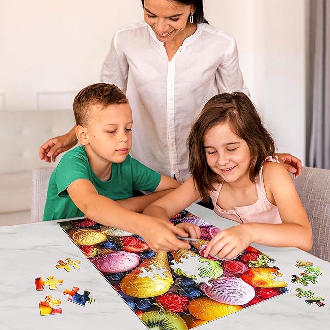 Jeaiciro 100 Piece Puzzles for Kids Ages 6-8 & 8-10, Delicious Ice Cream Jigsaw Puzzle, Educational Kids Puzzle, Large Piece Puzzles for Adults, Fun Family Activity 11 * 15in