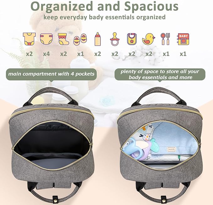Diaper Bag Backpack,Baby Essentials Diapers Bag with Pacifier Case,Multipurpose Stylish Large Capacity Travel Backpack for Baby Girl/Boy(L-Grey)