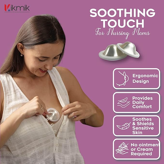 The Original Silver Nursing Cups with O-Feel Rings - 999 Silver Nipple Shields for Newborn Essentials - Reusable Nipple Covers for Breastfeeding Nursing Pads Pain Relief & Protection - Regular