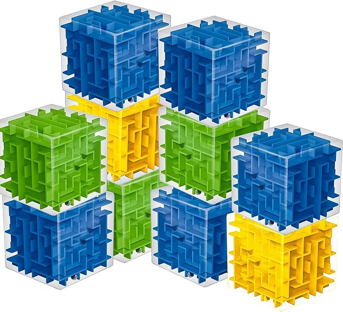10 Pack Maze Puzzle Cubes, 3D Magic Cube Bulk Brain Teasers for Kids and Adults Educational Puzzle Boxes, Kids Party Favors & Classroom Prizes Puzzles Toys, Color Random(Not Money Maze)