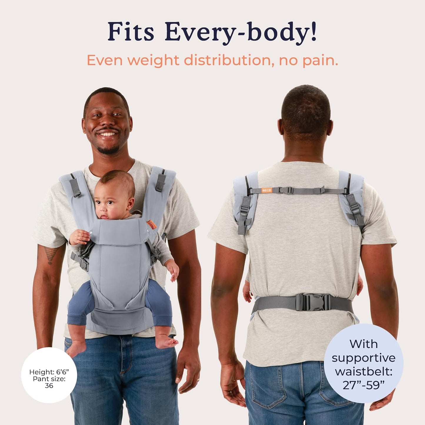 Beco Gemini Baby Carrier from Newborn to Toddler - Certified Ergonomic Newborn Baby Carrier for Infants and Children of 7-35 lbs - M Shape, Adjustable Seat, 100% Cotton (Grey)