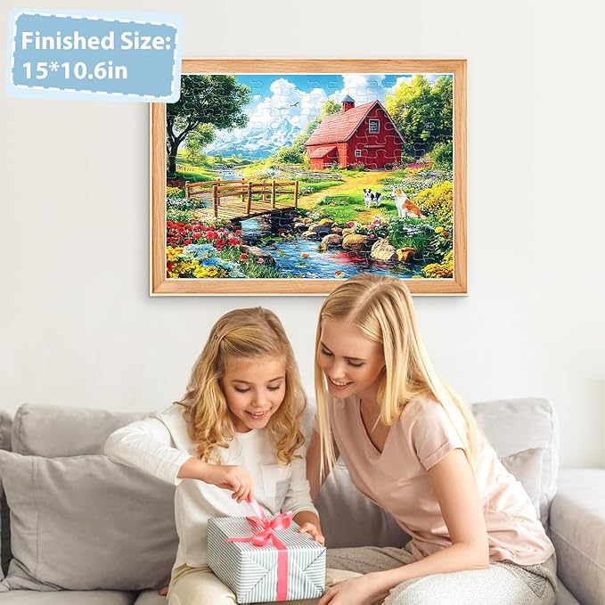 Jeaiciro 100 Piece Puzzles for Kids Ages 4-6 & 8-10, Farm Countryside Jigsaw Puzzle for Kids and Adults Educational Toys Fun Large Pieces Puzzles for Seniors Family Activity Gifts for Kid