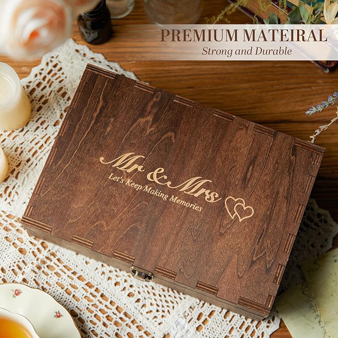 AW BRIDAL Wedding Keepsake Box with Lids, Mr and Mrs Engraved Wood Memories Box for Storage, Bridal Shower Gifts for Bride, Engagement Gifts for Couples, Wedding Gift for Bride and Groom