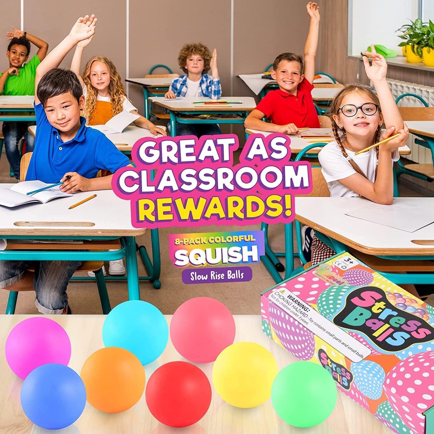 ZaxiDeel Slow Rising Sensory Stress Ball 8 Pack, Squeeze Ball Stretchy Fidget Ball for Anxiety Stress Relief, ADHD Autism Sensory Fidget Toys for Hand Therapy