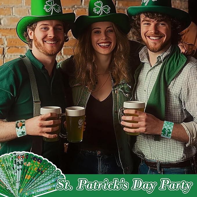 Childom 36 Pcs St. Patrick's Day Slap Bracelet,St Patricks Day Favors,St Patricks Day Decorations Gifts Bracelet Decorations,Bracelets Bulk for Home School Classroom Prizes Anniversary Holiday Outdoor