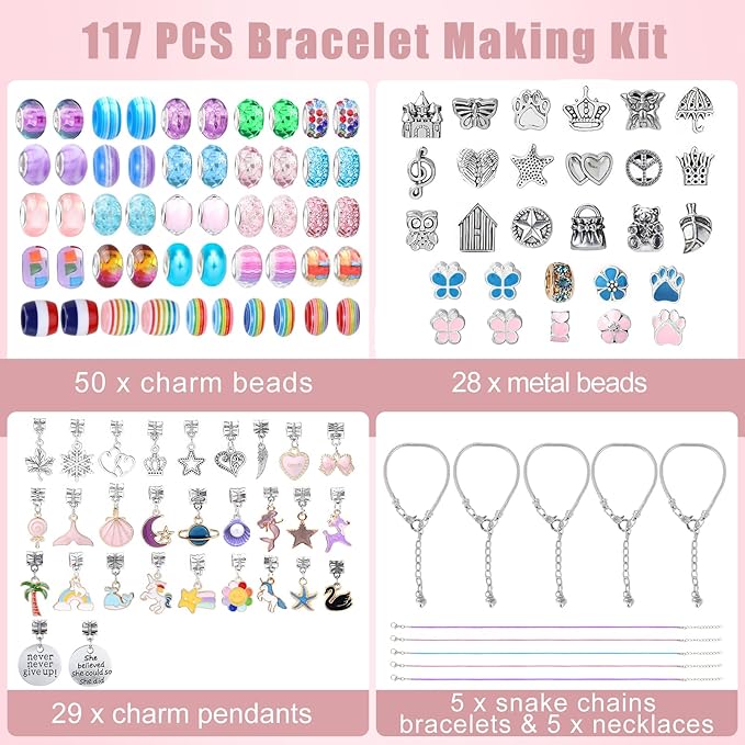 Emibele Bracelet Making Kit for Girls, 120 PCS Jewelry Making Kit DIY Art Crafts Toy with Portable Jewelry Organizer Box for Girls 5-12, Gifts for Teens Women on Birthday Valentines Christmas