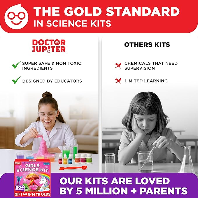 Doctor Jupiter Girls' Science Kit, Chemistry Set for Kids Ages 8-10-12-14 | Birthday Gift Ideas for 8,9,10+ Year Old Girls | STEM Toy Kit with 50+ Experiments | Learning & Educational Projects