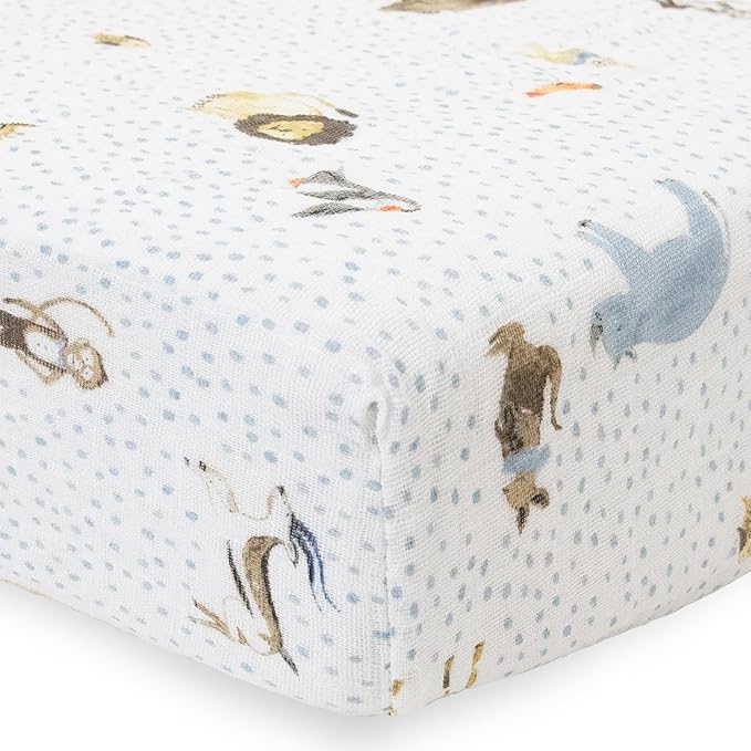 Little Unicorn Premium Crib Sheet | Breathable & Super-Soft Muslin Fabric (Party Animals)