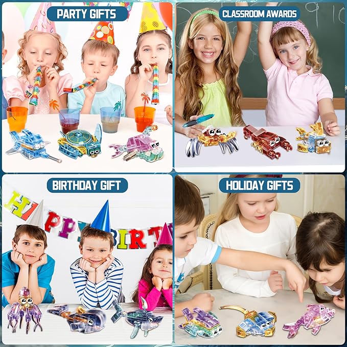 12 Piece Set of Marine Animal Building Blocks, Suitable for Goodie Bags, Stocking Stuffer, Classroom prizes, Birthday Gifts, Boys' and Girls' Toys 12 in one Building Block Set