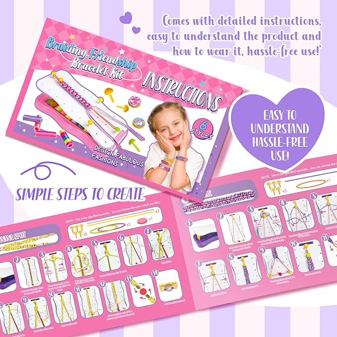 GIRLINK Kids Bracelet Making Kit - DIY String Bracelet Craft with Colorful Strings & Clasps | Safe Jewelry Maker Toy for Girls Ages 6-12 | Ideal Children's Day Gift, Birthday Gift Idea for Kids