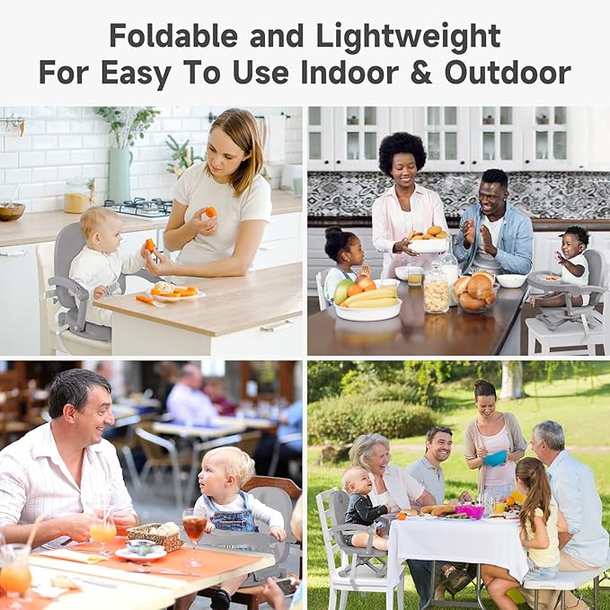 YOLEO Baby High Chair Booster Seat for Dining Table, Adjustable Height Travel Foldable High Chairs with Tray