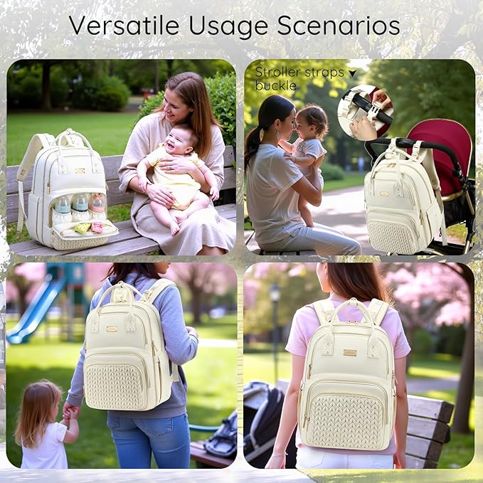 Diaper Bag Backpack - Large Multi functional, Boys, Girls & Baby Travel Essentials Tote with Changing Pad, Insulated Pockets, Stroller Straps, Waterproof - Baby Backpack for Mom & Maternity (Beige)