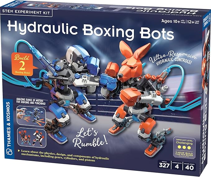 Thames & Kosmos Hydraulic Boxing Bots STEM Experiment Kit | Build Two Hydraulic-Powered Boxing Robots! | Explore Hydraulic, Water-Powered Systems | Challenge a Friend to a Robot Duel!