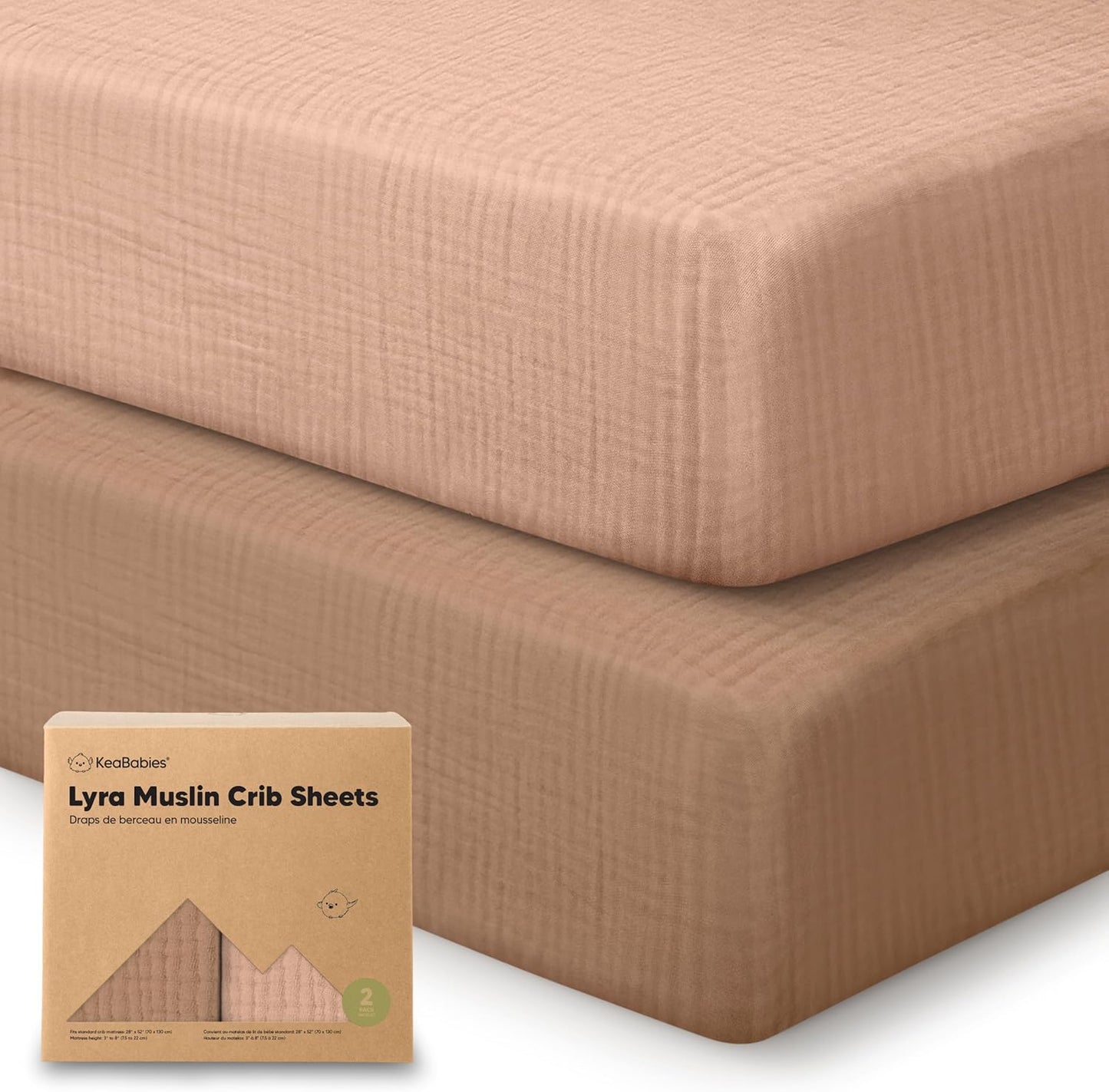 KeaBabies 2-Pack Muslin Crib Sheets for Boys, Girls - 100% Organic Cotton Fitted Baby Crib Mattress Sheet, Soft Breathable Standard Toddler Bed Cover Bedding Set, Neutral, Durable 52x28 (Russet)