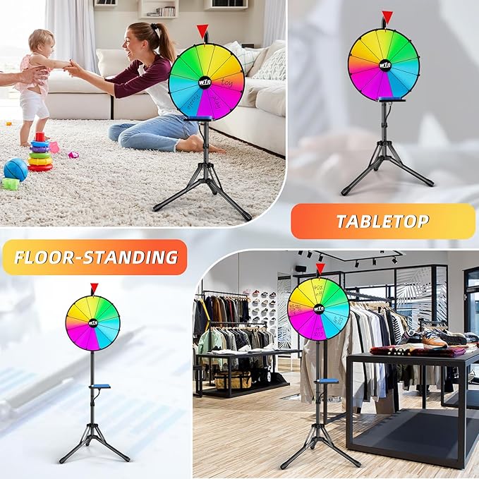 16 Inch Prize Wheel,Spinning Wheel with Adjustable Folding Tripod Floor Stand,12 Slots,1Bracket, Dry Erase Kit - Wheel of Fortune Game for Carnival, Casino & Trade Show.