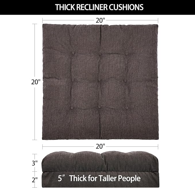 HAVARGO Recliner Cushions for Elderly, 20x20x5 Inch Thick Chair Cushion Patent Design Soft Tufted Dual Layer Booster Seat Cushions for Seniors Recliner Risers Taupe 1P