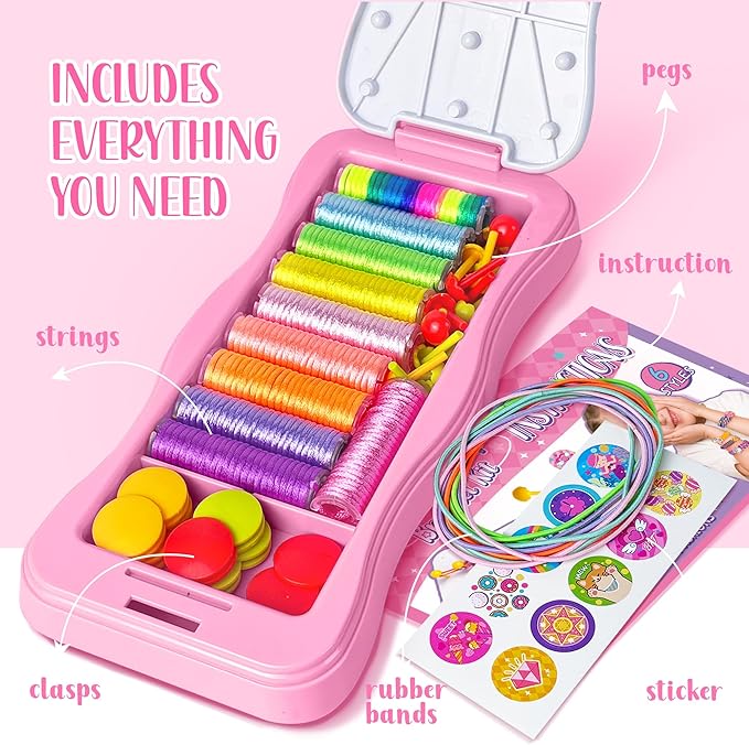 GIRLINK Kids Bracelet Making Kit - DIY String Bracelet Craft with Colorful Strings & Clasps | Safe Jewelry Maker Toy for Girls Ages 6-12 | Ideal Children's Day Gift, Birthday Gift Idea for Kids