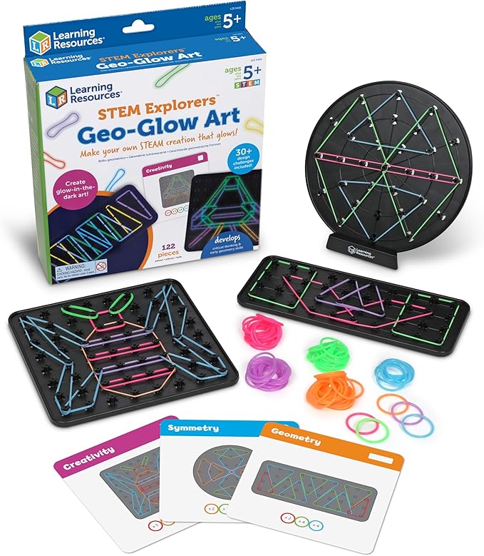 Learning Resources STEM Explorers Geo-Glow Art Kit, Glow in The Dark Toys, Kids Art Display, Kids Building Toys, Homeschool, Arts and Crafts Toys, Fine Motor Skills