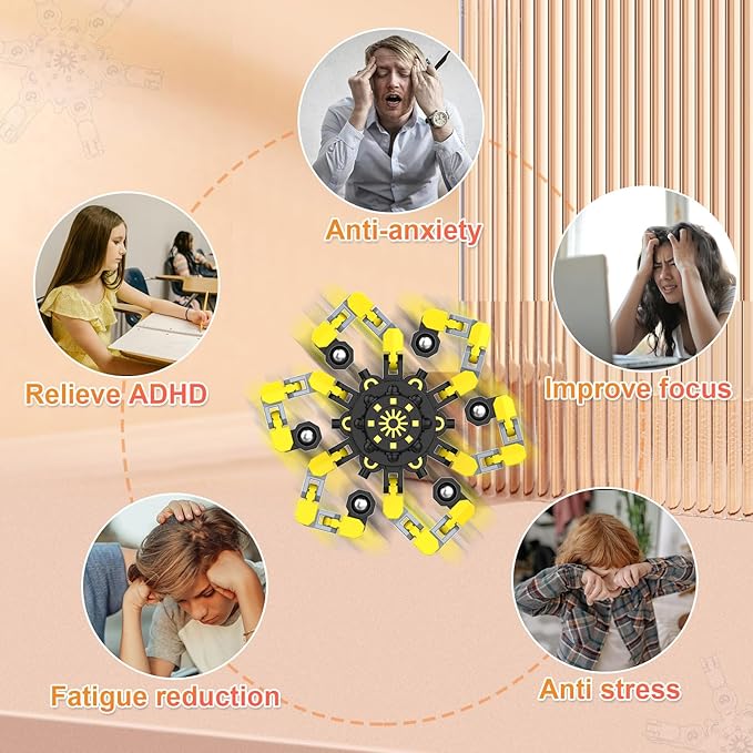 Transformable Fidget Spinners,Funny Stress Relief Sensory Fidget Toys,Deformable Chain DIY Robot Fingertip Gyros Toys Birthday Party Favors Easter Basket Stocking Stuffers for Kids and Adults (9PC)