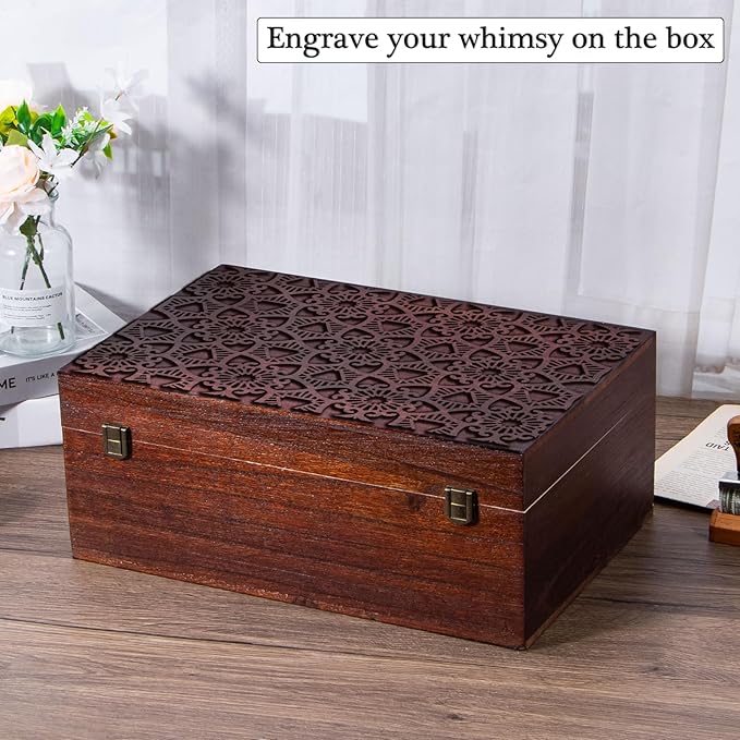 Wooden Storage Box with Hinged Lid and Front Clasp, 14''x9.4''x5.9'' Large Wood Storage Box, Wooden Boxes Wood Gift Boxes for Crafts Art Hobbies and Valentine's Day Decoration,Vintage Color