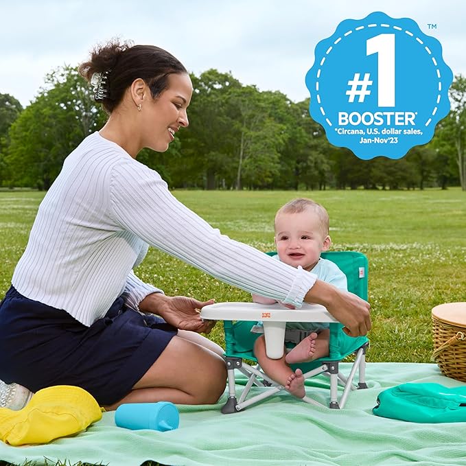 Bright Starts Pop 'N Sit Portable Booster, Indoor/Outdoor Use, Floor Seat with Feeding Tray, Teal, 6 Mos - 3 Yrs