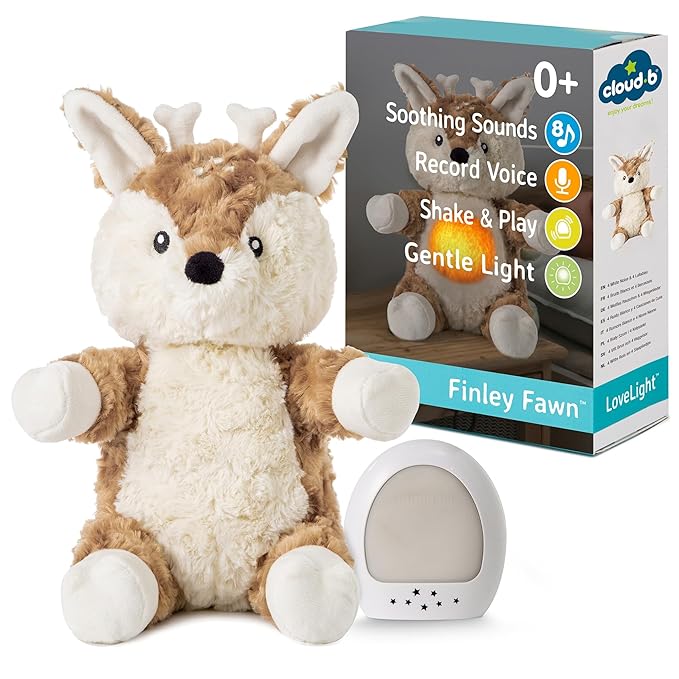 Cloud b Sound Machine with White Noise Soothing Sounds | Cuddly Stuffed Animal & Nomadic Nightlight | Record Parent Voice | Adjustable Settings and Auto-Shutoff | LoveLight Buddies - Finley Fawn