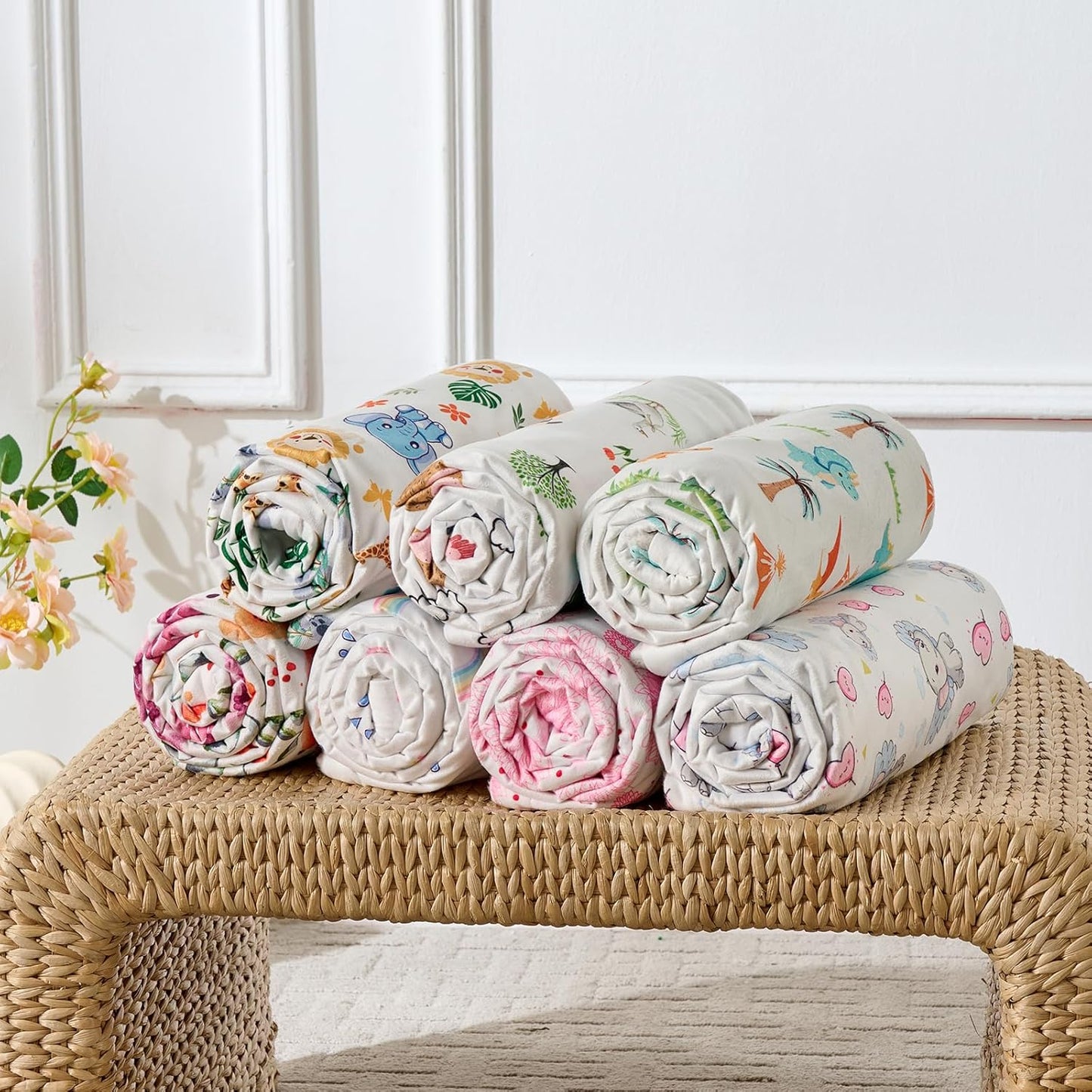 Baby Blanket 30x40 Inches Soft Double Layer Fleece Blanket with Beautiful Flower Print Gender Neutral Crib Blanket for Infant, Toddler, Newborn Baby Girl or Boy Shower Gift