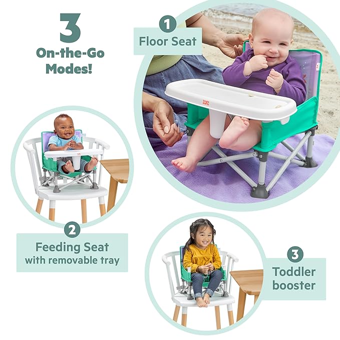 Bright Starts Disney Princess Ariel Pop 'N Sit Portable Booster, Indoor/Outdoor Use, Floor Seat with Feeding Tray, 6 Mos - 3 Yrs