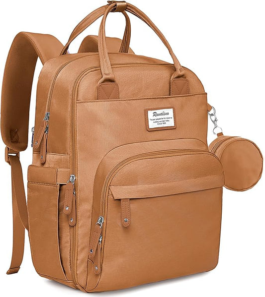 RUVALINO Diaper Bag Backpack-Multifunction Baby Travel Bag with Changing pad, Insulated Bottle Holders & Pacifier Case, Large Capacity, Waterproof, Dark Brown