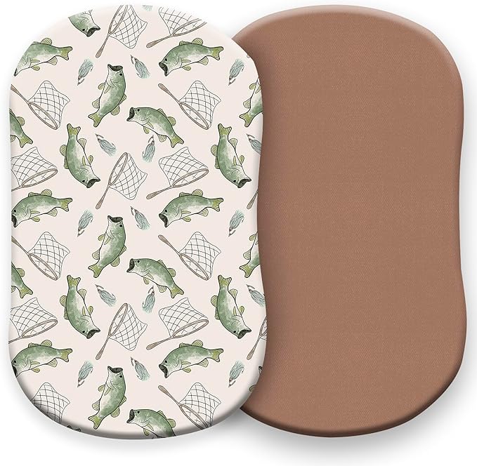 Pobibaby – 2 Pack Bassinet Sheets Boy, Bassinet Sheets Cotton for Neutral Nursery for Standard Rectangle Bassinets – Ultra-Soft Jersey Knit, Safe and Snug for Baby (Gone Fishing)