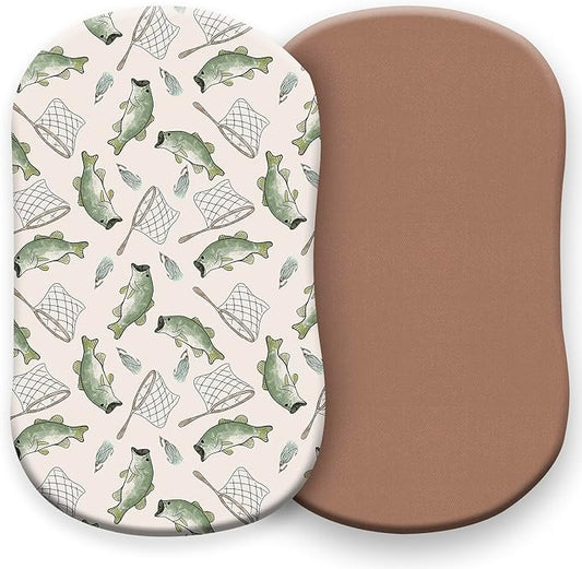 Pobibaby – 2 Pack Bassinet Sheets Boy, Bassinet Sheets Cotton for Neutral Nursery for Standard Rectangle Bassinets – Ultra-Soft Jersey Knit, Safe and Snug for Baby (Gone Fishing)