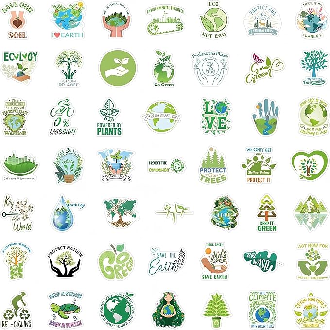 100PCS Environmental Protection Stickers, Save Planet Earth Stickers for Student Vinyl Waterproof for Water Bottle Laptop Luggage Guitar Gifts for Teens Girls Kids Adult Students