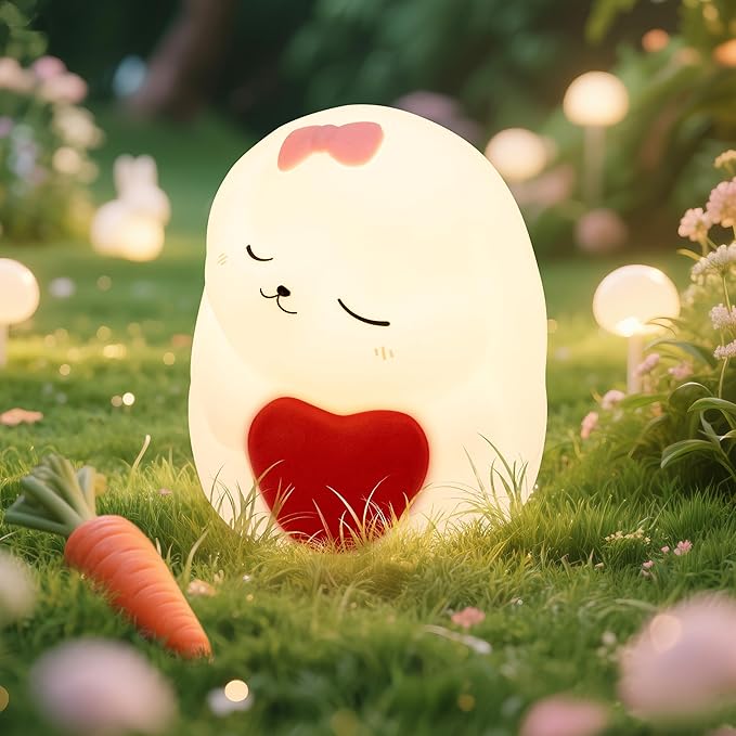 Night Light for Kids, Rechargeable Dimmable Silicone LED Nightlight with 7 Colors, Baby Nursery Night Lamp, Touch Squishy Lamp, Cute Gifts for Girls, Boys, Toddler Room Decor, Rabbit