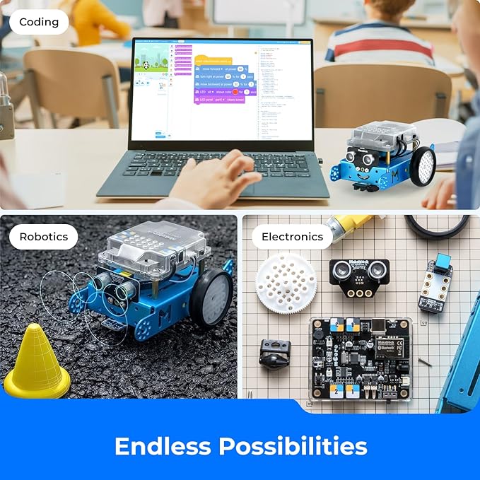 Makeblock mBot Robot Kit with Scratch Coding Box, STEM Projects for Kids Learn to Code with Scratch Arduino, Programmable Robot with 4 Programming Learning Projects, Gifts for Boys Girls Aged 8-12
