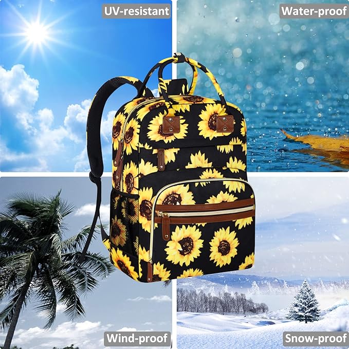 Diaper Backpack Tote Large Capacity, Baby Bag with Insulated Pockets Multifunctional Diaper Bags For Baby Girl Boy Women Waterproof Bags Mama Maternity Bag Sunflower