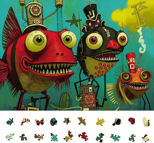 1000 Piece Puzzle for Adults, Quirky Piranha-Inspired Artwork with Unique-Shaped Pieces, Matte Texture, Color-Coded Backing, Challenging Gift for Puzzle Lovers 26.6 x 19.2 in