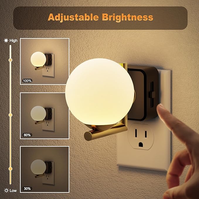 JandCase LED Night Light, 3000K Warm Night Lights Plug into Wall, 0-100LM Dimmable Night Lights with Dusk to Dawn Light Sensor, 180° Rotatable Plug in Nightlights for Bathroom, Bedroom, Hallway
