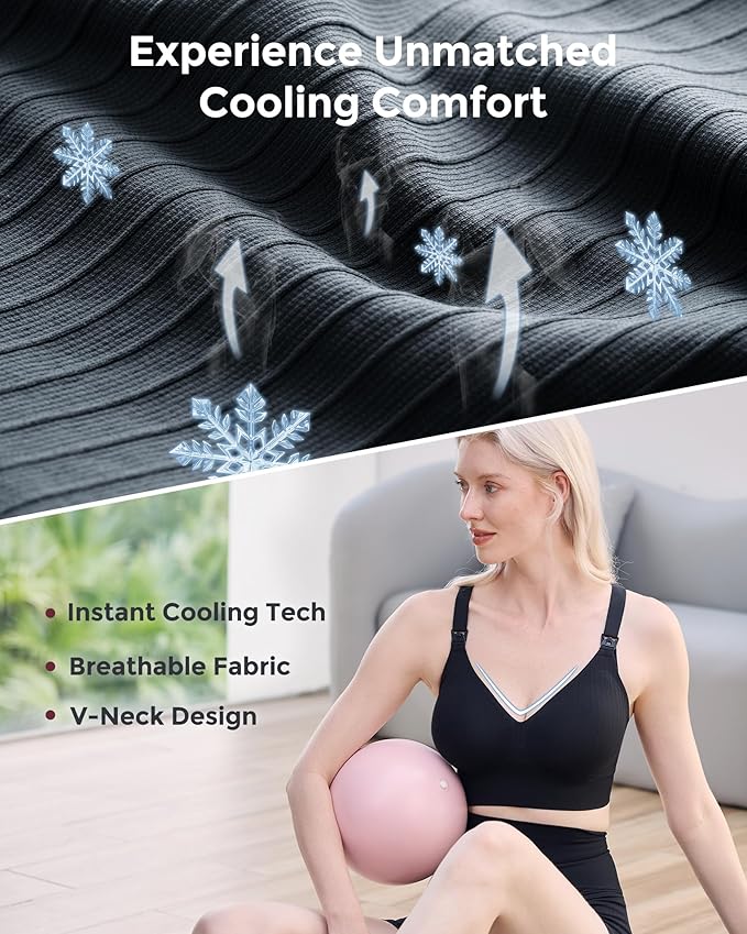 Momcozy Nursing Bras for Breastfeeding, Ribbed Maternity Bra with Racerback, Soft Stretchy Nursing Sports Bra for Yoga