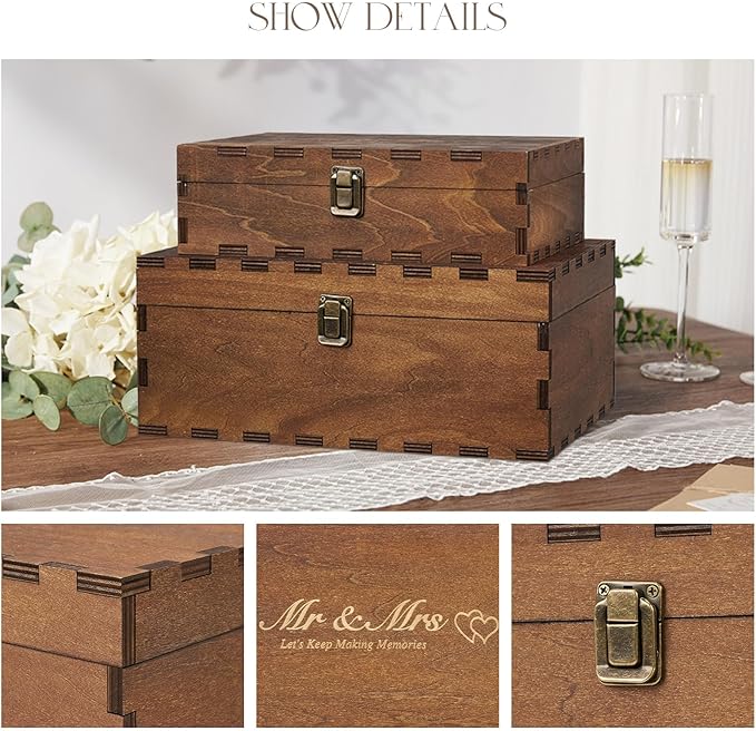 AW BRIDAL Mr and Mrs Wedding Keepsake Box Large for Couples, Wooden Engraved Memory Boxes with Lids, Bridal Shower Gifts for Bride, Engamement Gifts for Engaged Couple, Storage and Decorative Chest