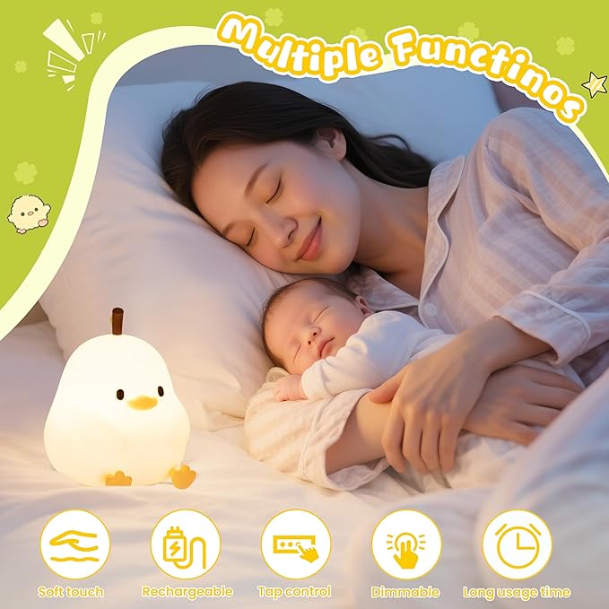 Night Light for Kids, Rechargeable Dimmable Silicone LED Nightlight with 7 Colors, Baby Nursery Night Lamp, Touch Squishy Lamp, Cute Gifts for Girls, Boys, Toddler Room Decor, White Duck